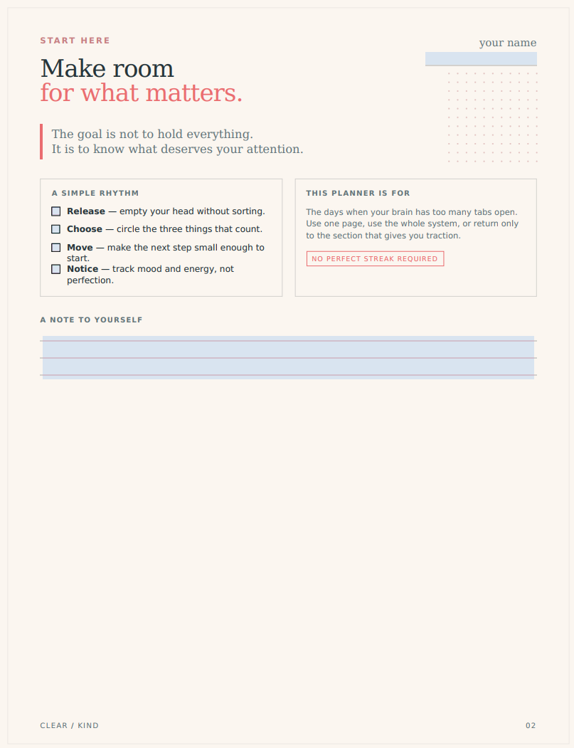 Clearpath - Daily Planner: Brain Dump, Top 3 Priorities & Weekly Review