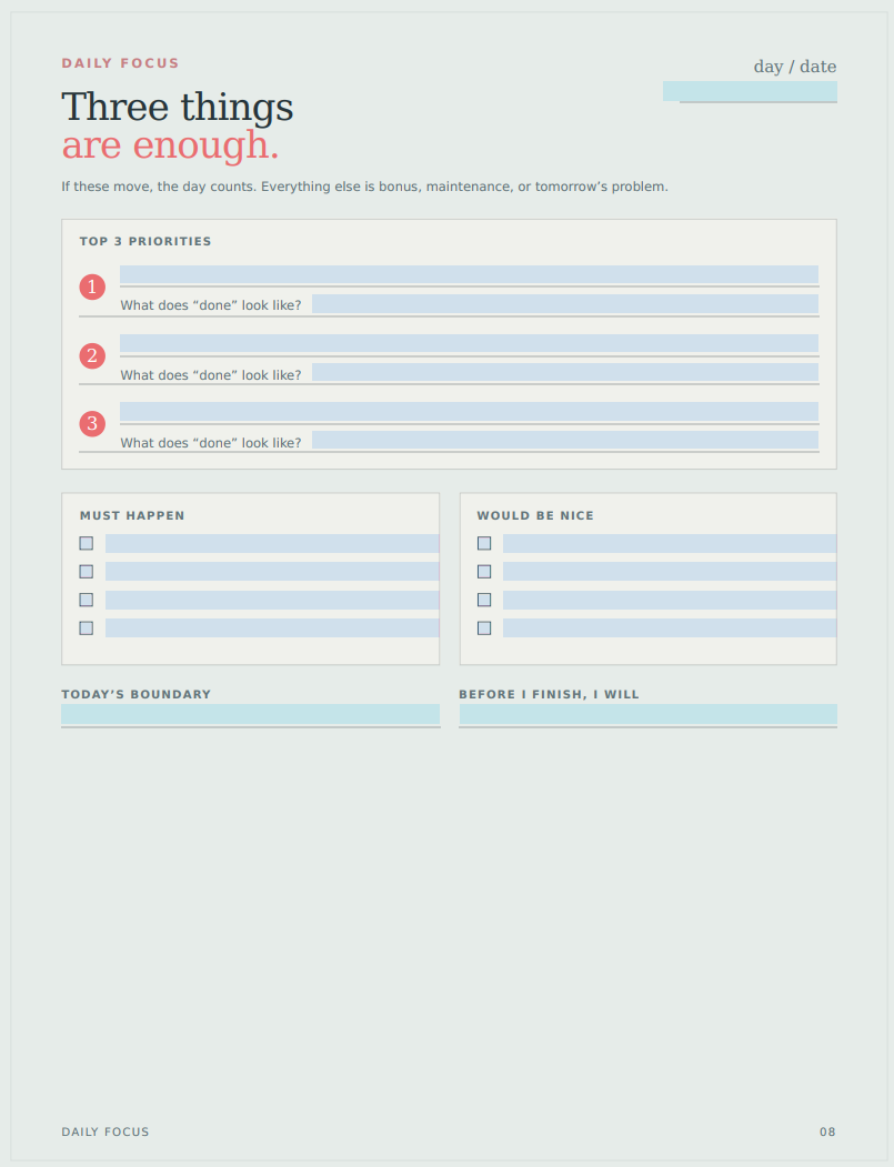 Clearpath - Daily Planner: Brain Dump, Top 3 Priorities & Weekly Review